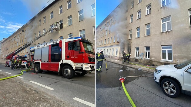 Aufgrund eines Zimmerbrands in Wien-Brigittenau mussten am Mittwochvormittag mehrere Bewohner aus einem verrauchten Haus in der Rebhanngasse gerettet werden. (Bild: APA/STADT WIEN | FEUERWEHR)
