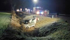 Das Fahrzeug landete als Totalschaden im Straßengraben. (Bild: Feuerwehr Lustenau)