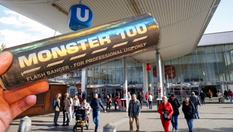 Ein Monster von einem Böller. Gekauft werden kann er in Tschechien - oder rund um den Bahnhof Floridsdorf. (Bild: Stefan Steinkogler, Matin Jöchl, Krone KREATIV)