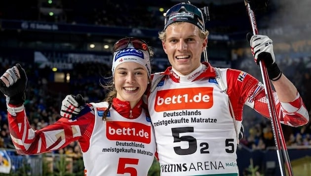 Anna Andexer (li.) und Lukas Haslinger (Bild: Biathlon auf Schalke/Imago)