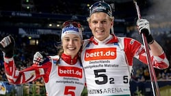 Anna Andexer (li.) und Lukas Haslinger (Bild: Biathlon auf Schalke/Imago)