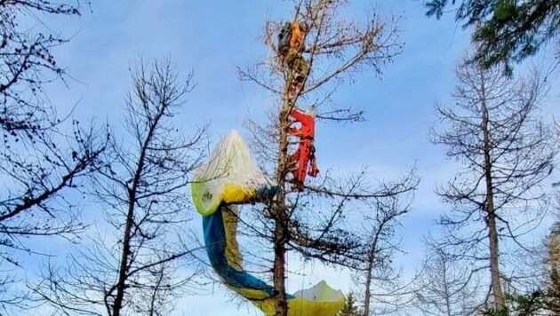 Der Paragleiter stürzte ab und landete in einer Baumkrone. (Bild: Bergrettung Steiermark)