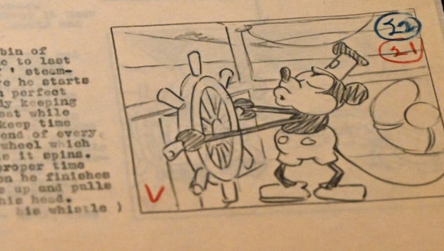 Szene aus dem Original-Drehbuch zu Disneys "Steamboat Willie" aus dem Jahr 1928 (Bild: AFP)