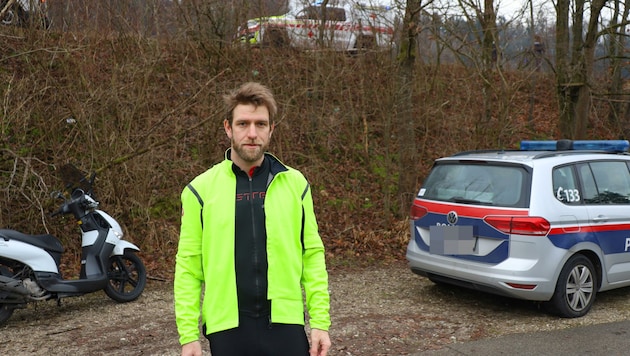 Der 39-jährige Patrick Hauser wurde bei einer Radtour zum Lebensretter (Bild: Lauber/laumat.at Matthias, Krone KREATIV)