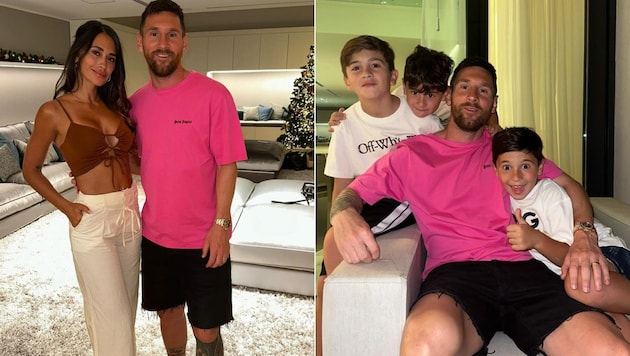 Lionel Messi rutschte mit Herzdame Antonela und seinen drei Söhnen. (Bild: Instagram.com/leomessi)