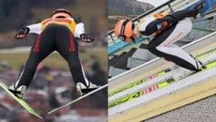 Stefan Kraft mit dem großen „Skiverrückt-“Aufdruck (li.) und nach der Anpassung (re.). (Bild: Gepa Pictures)