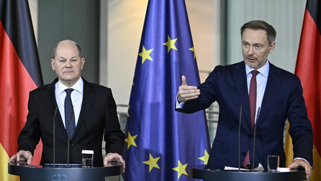 Der deutsche Bundeskanzler Olaf Scholz (SPD) mit FDP-Chef Christian Lindner (Bild: AFP)