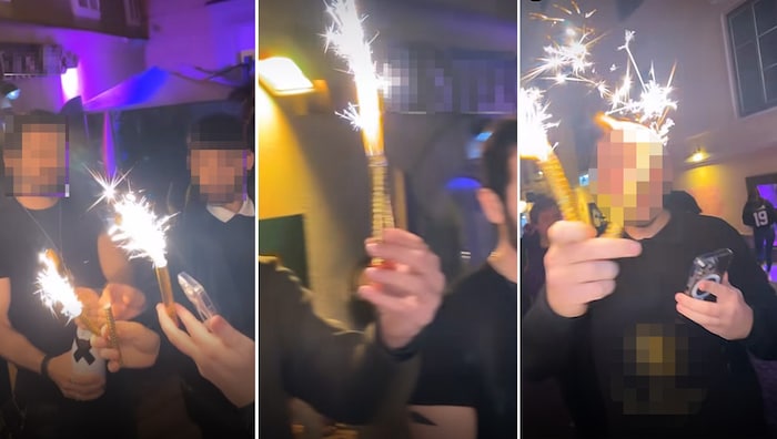 Videoaufnahmen zeigen, wie Feiernde Sternsprüher vor dem Lokal zünden. Ob dies zu dem Brand ...