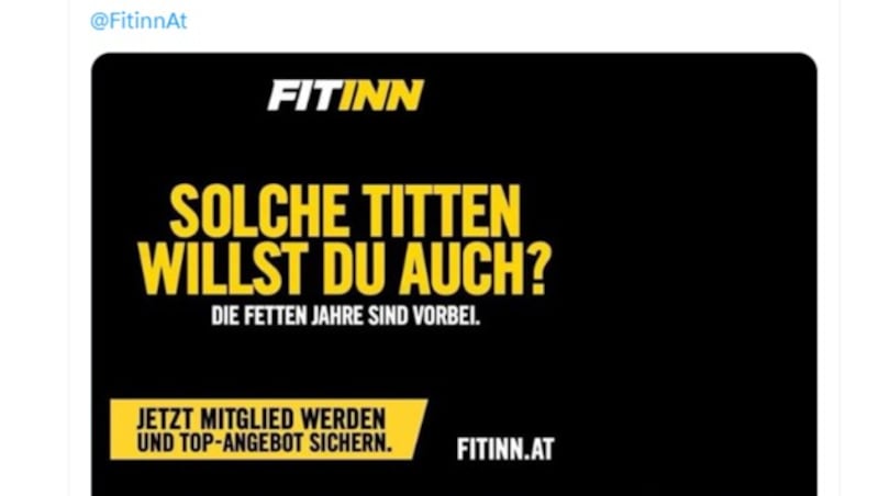 „Solche Titten“ kriegt man nur im „Fitinn“. (Bild: Fitinn/Social Media)