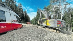 Exakt 1900-mal kamen Railjets (hier gestoppt von den Geröllmassen einer Mure) und Co. ruckelnd, aber rechtzeitig zum Stillstand. (Bild: ÖBB)