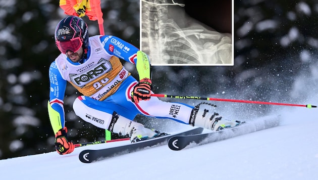 Mathieu Faivre brach sich im Training das Schlüsselbein. (Bild: APA/AFP/Tiziana FABI)