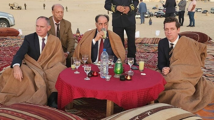 The ministers of Austria, Tunisia and Denmark together in the Tunisian desert