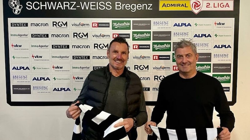 Markus Mader (re.) und Co-Trainer Martin Schneider wechselten im Winter zu SW Bregenz. (Bild: SW Bregenz)