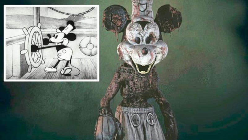 Der Computerspiel-Hersteller Nightmare Forge Games lässt Spieler im bald erscheinenden Spiel „Infestation 88“ gegen eine furchteinflößende Version von Micky aus „Steamboat Willie“ kämpfen. (Bild: Nightmare Forge Games, Public Domain, Krone KREATIV)