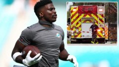 Feuer-Schock für Miami-Star Tyreek Hill.  (Bild: 2023 Getty Images, ASSOCIATED PRESS, Krone KREATIV)