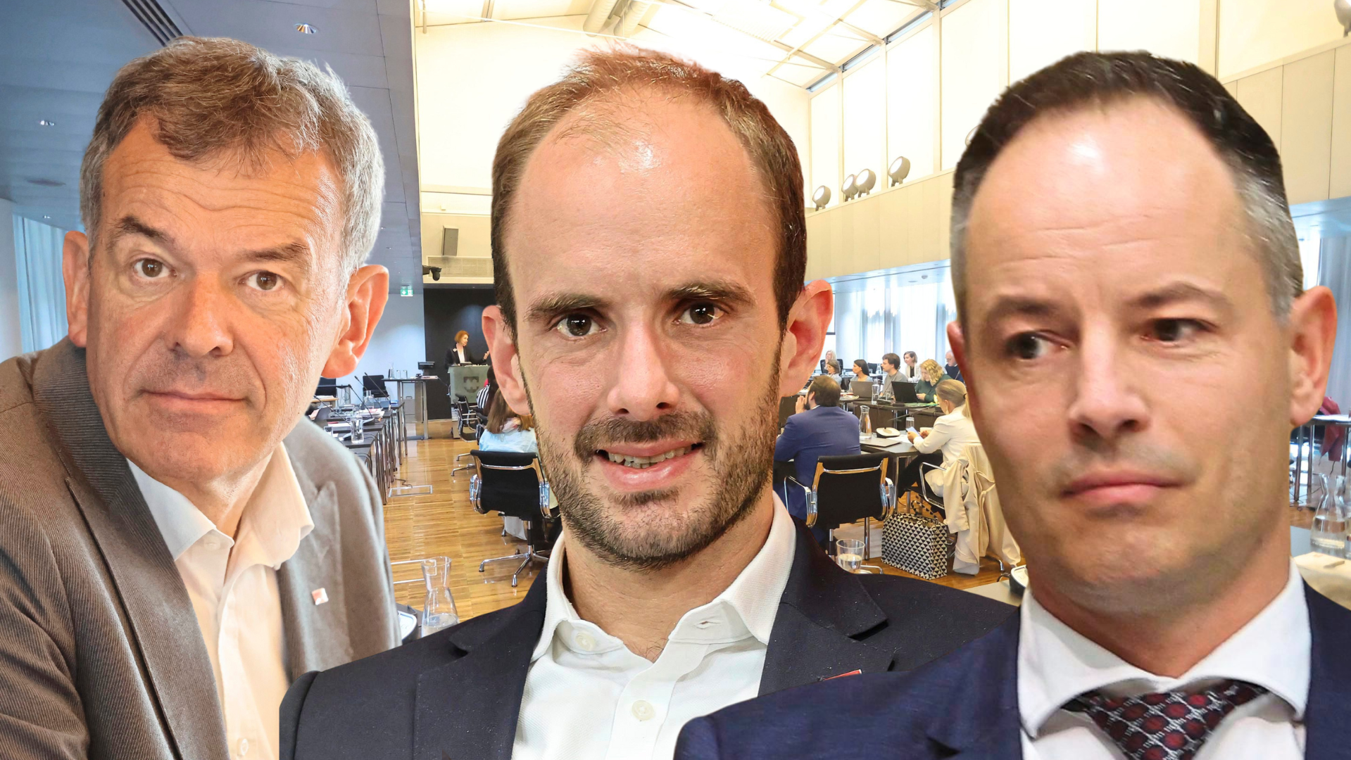 Wollen auf den Sessel des Bürgermeisters: Georg Willi, Florian Tursky und Markus Lassenberger (v. li.). (Bild: Christof Birbaumer/Zwefo/Krone KREATIV)