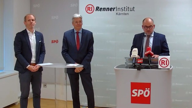 Von links: SPÖ-Landesgeschäftsführer Andreas Sucher, Landeshauptmann Peter Kaiser und Harry Koller, Landesstellenleiter des Renner-Instituts Kärnten (Bild: zVg)