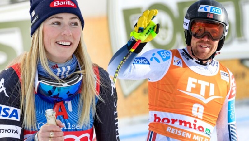 Mikaela Shiffrin und Aleksander Aamodt Kilde (Bild: GEPA, krone.at-mrgrafik)