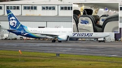 Ein Fensterteil brach heraus (siehe kl. Bild) und das Passagierflugzeug der Alaska Airlines musste in Portland notlanden. (Bild: AP, Krone KREATIV)