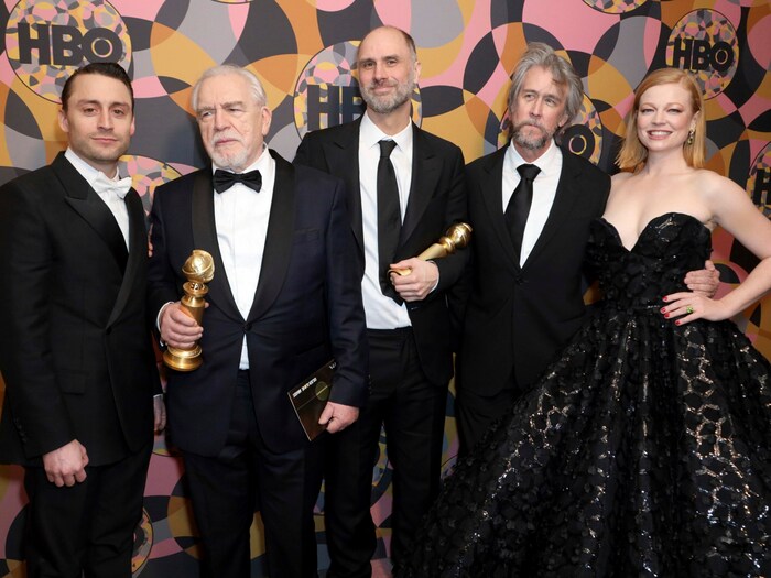Kieran Culkin, from left, Brian Cox, Jesse Armstrong, Alan Ruck, and Sarah Snook