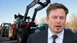 Tesla-Chef Elon Musk schlägt sich auf die Seite der deutschen Bauern. (Bild: APA/AFP/John MACDOUGALL, APA/Mandel NGAN, Krone KREATIV)