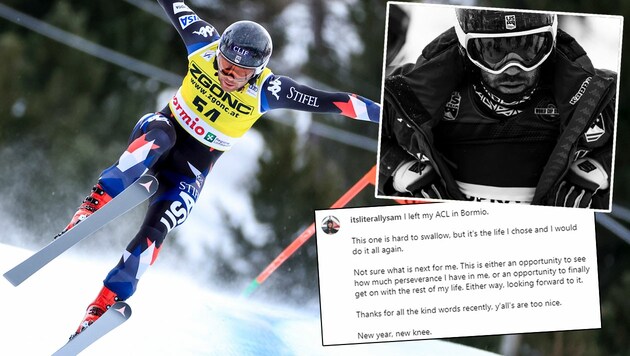 Ski-Athlet Samuel DuPratt meldete sich nach seinem Kreuzbandriss auf Instagram zu Wort. (Bild: GEPA pictures, instagram.com/itsliterallysams, Krone KREATIV)