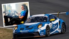 Raphael Rennhofer fährt virtuell bereits einen Porsche. (Bild: Scherer Sport, zVg, Krone KREATIV)