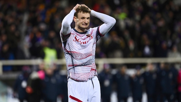 Stefan Posch (Bologna) will not play against AC Milan this weekend. The match has been canceled. (Bild: Massimo Paolone/LaPresse via AP)