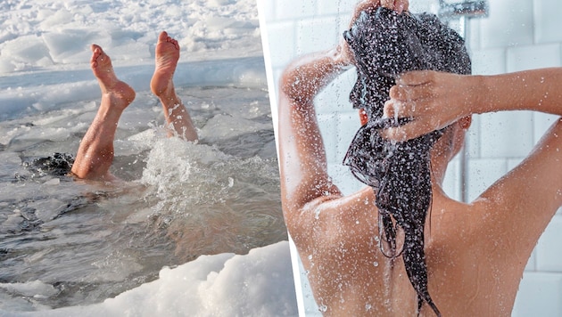 Eisbaden statt warm duschen? Die meisten bevorzugen Zweiteres, nicht nur, weil Kälte recht schnell gefährlich werden kann. (Bild: stock.adobe.com, Krone KREATIV)