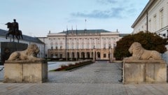 Die steinernen Löwen vor dem Warschauer Präsidentenpalast wurden Zeugen eines abendlichen Katz-und-Maus-Spiels. (Bild: Szczecinolog)