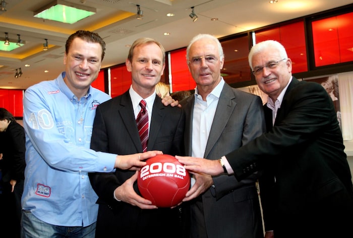 Toni Polster, Heinz Palme, Franz Beckenbauer und Fedor Radmann vor der EURO 2008.