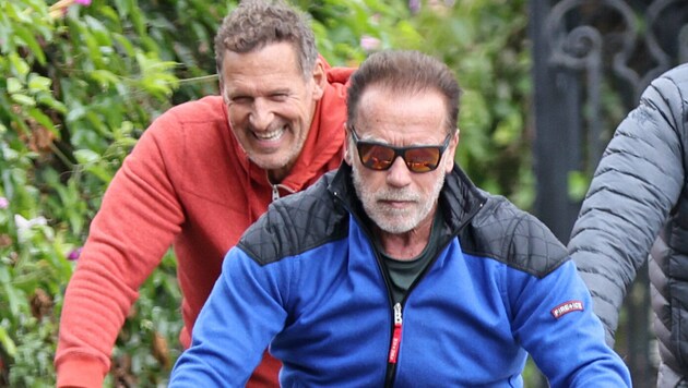 Ralf Moeller und Arnold Schwarzenegger bei einem gemeinsamen Radausflug. (Bild: www.PPS.at)