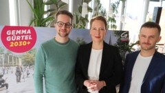 Kilian Stark, Judith Pühringer und Peter Kraus (von links nach rechts) von den Wiener Grünen präsentierten Vorschläge zur Umgestaltung des Gürtels. (Bild: Zwefo)