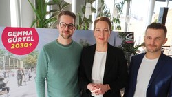 Kilian Stark, Judith Pühringer und Peter Kraus (von links nach rechts) von den Wiener Grünen präsentierten Vorschläge zur Umgestaltung des Gürtels. (Bild: Zwefo)