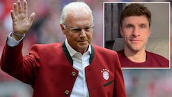 Thomas Müller (re.) verabschiedet sich in einem Video auf Instagram mit emotionalen Worten von Vereinslegende Franz Beckenbauer. (Bild: APA/dpa/Andreas Gebert, instagram.com/esmuellert, Krone KREATIV)