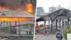 Das Lokal auf der Donauinsel im Bereich der Reichsbrücke ist am 12. Jänner in Vollbrand geraten. Nicht zum ersten Mal. (Bild: „Krone“-Leserreporter, APA/TOBIAS STEINMAURER Krone KREATIV,)