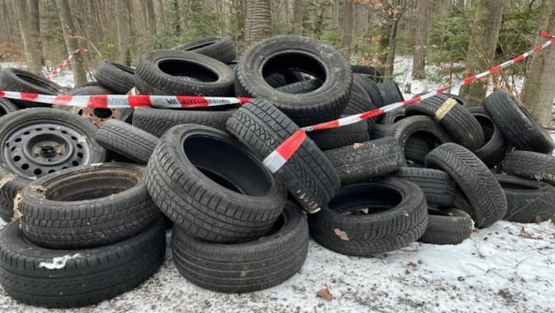 Hunderte Reifen wurden im Wienerwald einfach abgelegt. (Bild: Leserreporter)