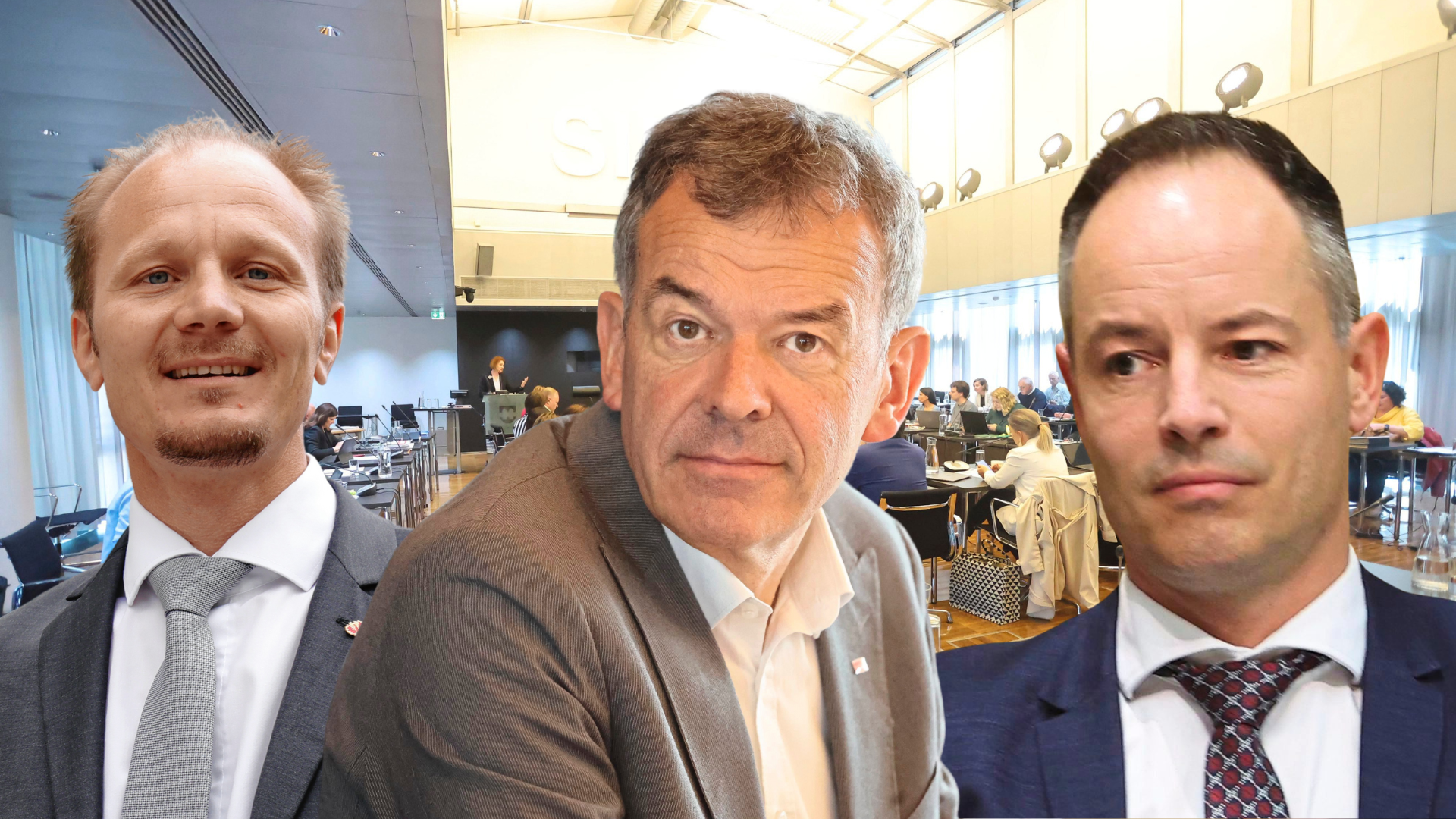 Wer wird der Bürgermeister von Innsbruck? Georg Willi (Mitte), Markus Lassenberger (rechts) oder Johannes Anzengruber (links)? Florian Tursky ist (noch) nicht vorne dabei. (Bild: Christof Birbaumer, Krone Kreativ)