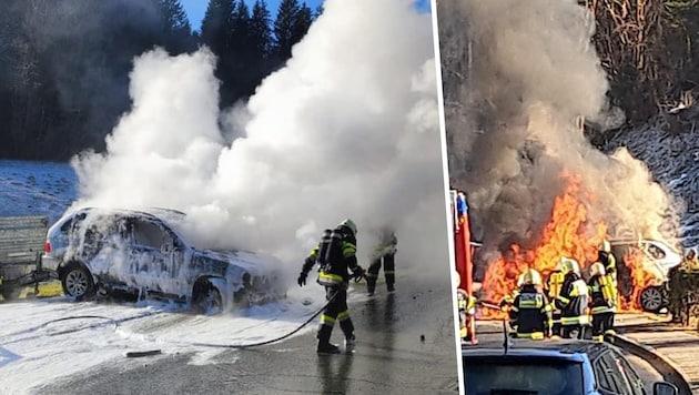 Spektakulärer Feuerwehreinsatz in Techelsberg. (Bild: FF Techelsberg, Krone CREATIV)