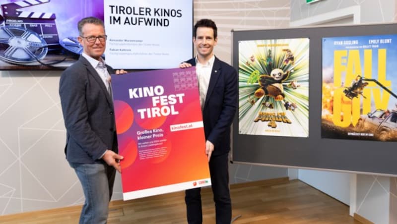 Alexander Wurzenrainer, Sprecher der Tiroler Kinos, und Fabian Kathrein, Fachgruppengeschäftsführer der Kino-, Kultur- und Vergnügungsbetriebe (v.l.). (Bild: Die Fotografen)