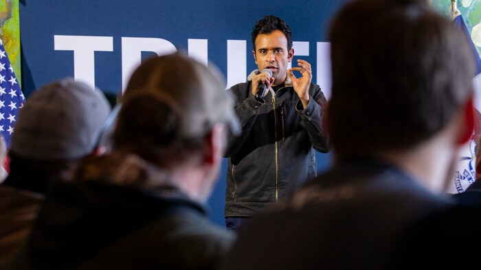 Vivek Ramaswamy am Montag bei einer Wahlveranstaltung im US-Bundesstaat Iowa