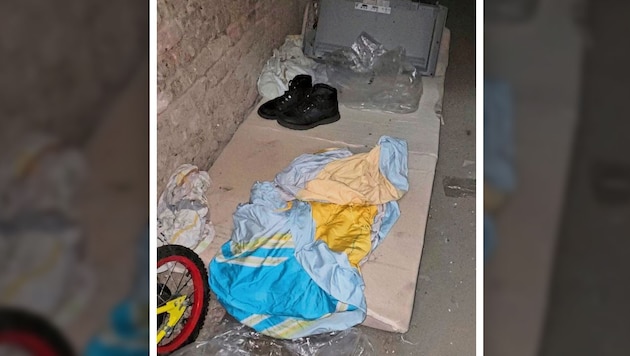 Schlaflager im Keller – menschenunwürdige Zustände. (Bild: Privat, Krone KREATIV)