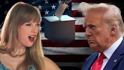 Taylor Swift könnte vor der US-Wahl zum Problem für Donald Trump werden. (Bild: APA/AFP/SUZANNE CORDEIRO, AP, Adobe Stock, Krone kreativ)