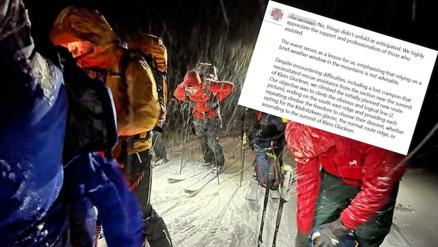 The mountain rescuers from Kals made their way to the top in the middle of the night, and the victims have now spoken out on social media. (Bild: Bergrettung Kals, Screenshot Instagram)