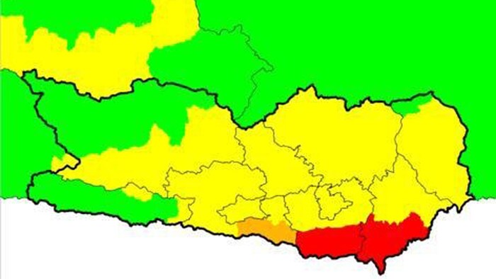 Gefrierender Regen könnte Probleme bereiten (roter Bereich). 