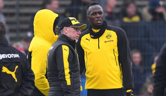 Olympiasieger Usain Bolt hatte den Traum Fußballer zu werden, trainierte mit Stöger beim BVB