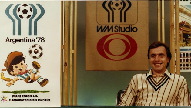 Der Jubilar bei der Fußball-WM 1978 in Argentinien im ORF-Studio (Bild: Privat/Huber)