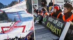 Klimaaktivisten sorgten beim Hahnenkamm-Rennen für Ärger bei den Fans. (Bild: GEPA, twitter.com/letztegenAT)