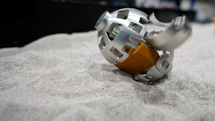 Ein Modell der kleinen Sonde SORA-Q, die die Mondoberfläche untersuchen soll