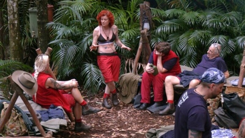 Tag 3 im Camp. Lucy Diakovska (2.v.l.) berichtet, dass sie große Probleme hat, Liebe anzunehmen.. (Bild: Foto: RTL)